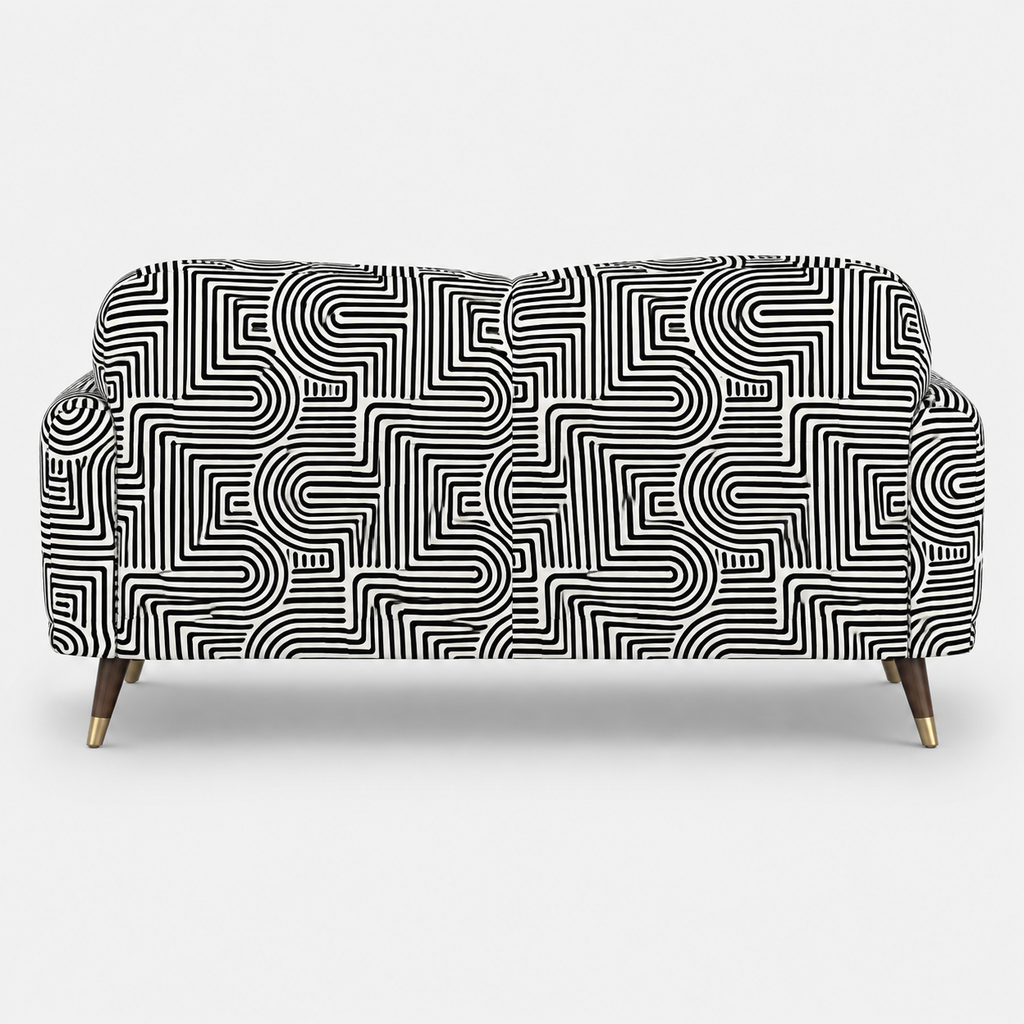 Serenee Urban Maze 3 Seater Premium Polyester Upholstered Sofa in White & Black